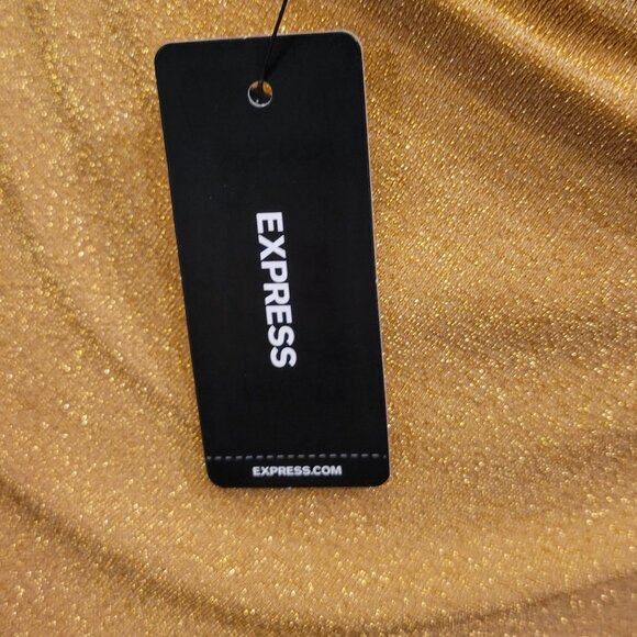 Express Gold Metallic Shimmery Tie Back Stretchy Halter Top Cowl Neckline NEW - Picture 7 of 9